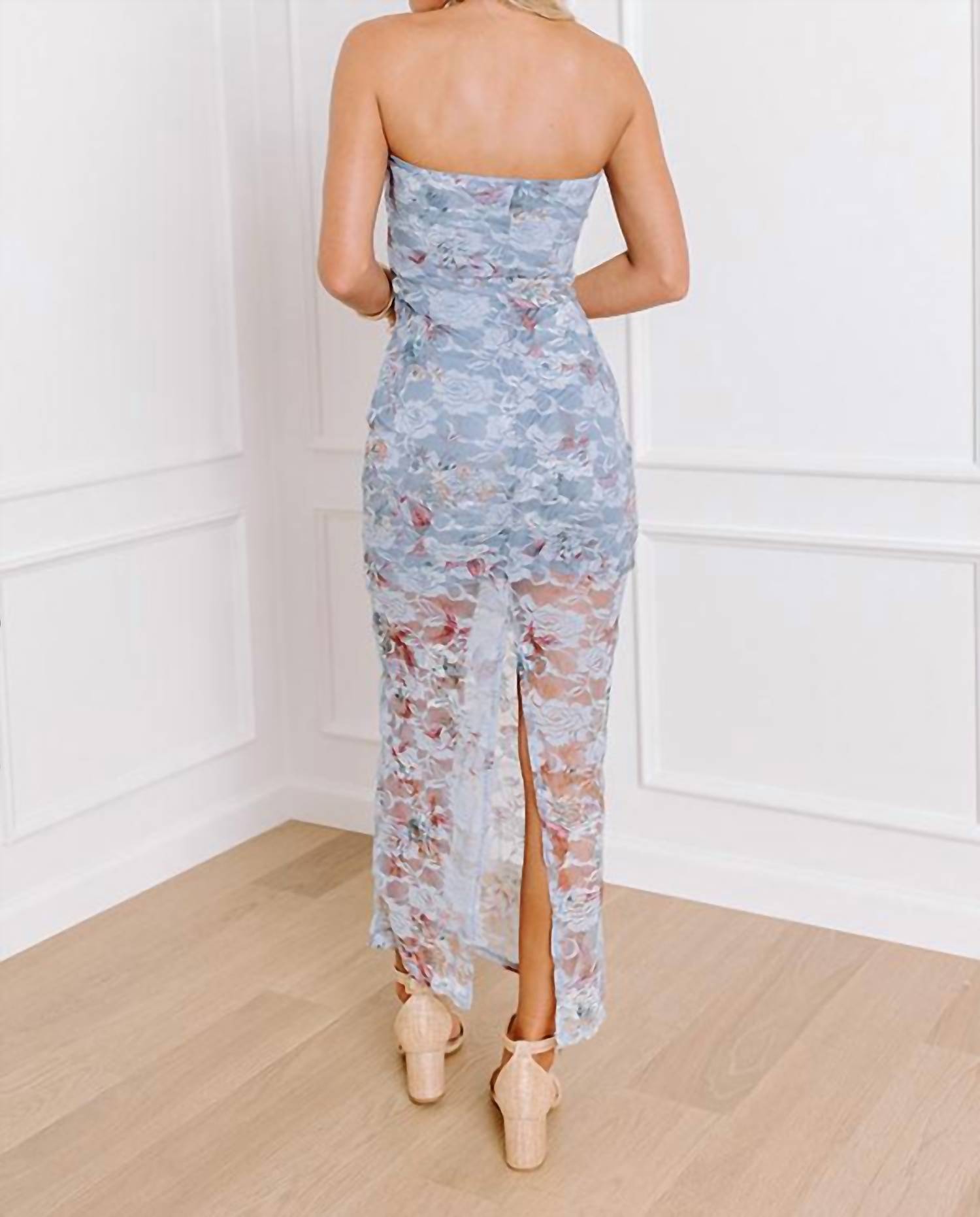 Blue Blush - Botanical Garden Party Lace Midi Dress