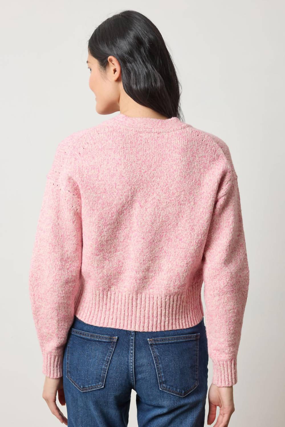 Lilla P Marled V-neck Cardigan in rosebud marl - women's cardigan - alternate view