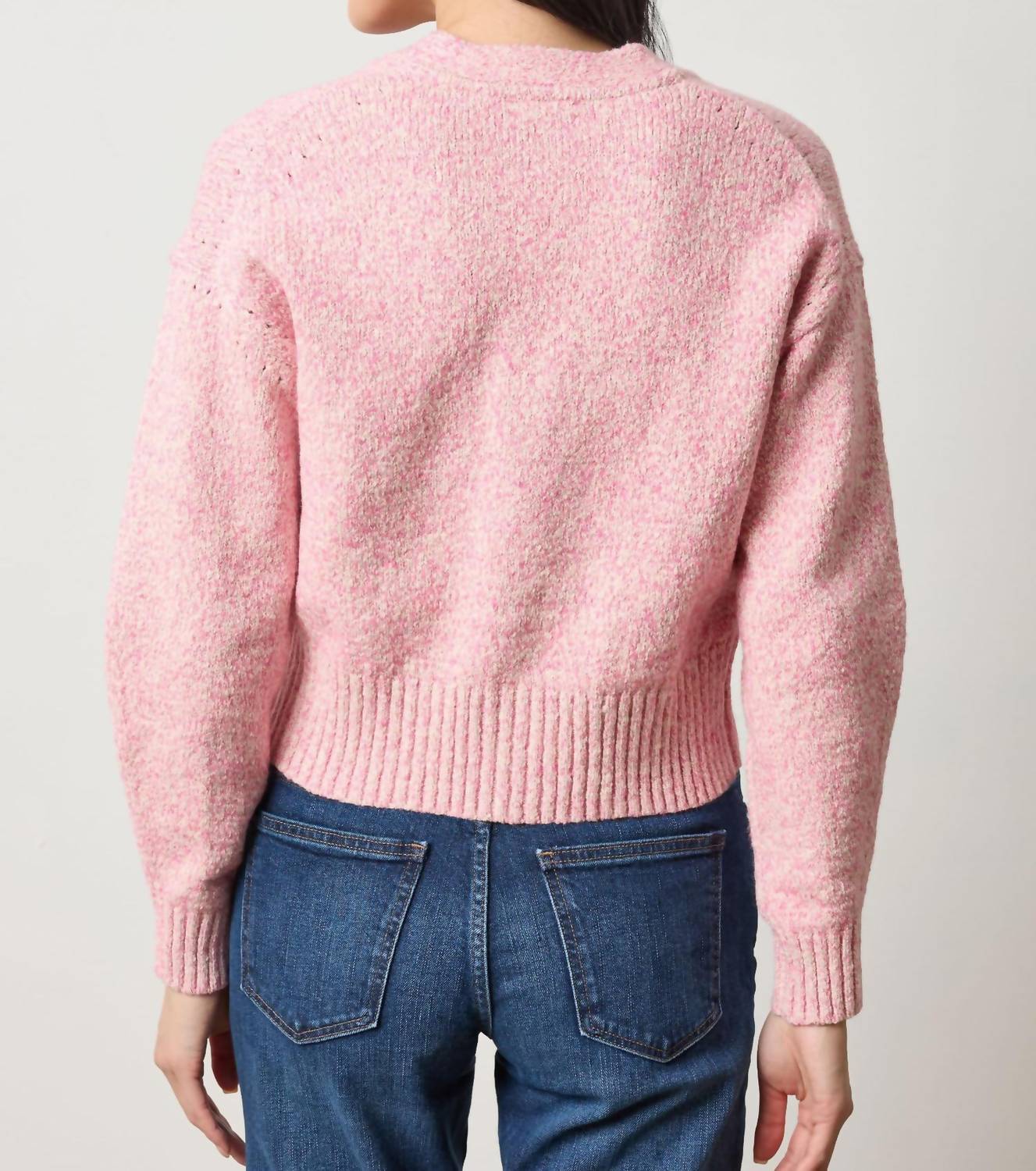 Lilla P Marled V-neck Cardigan in rosebud marl - women's cardigan - detail view
