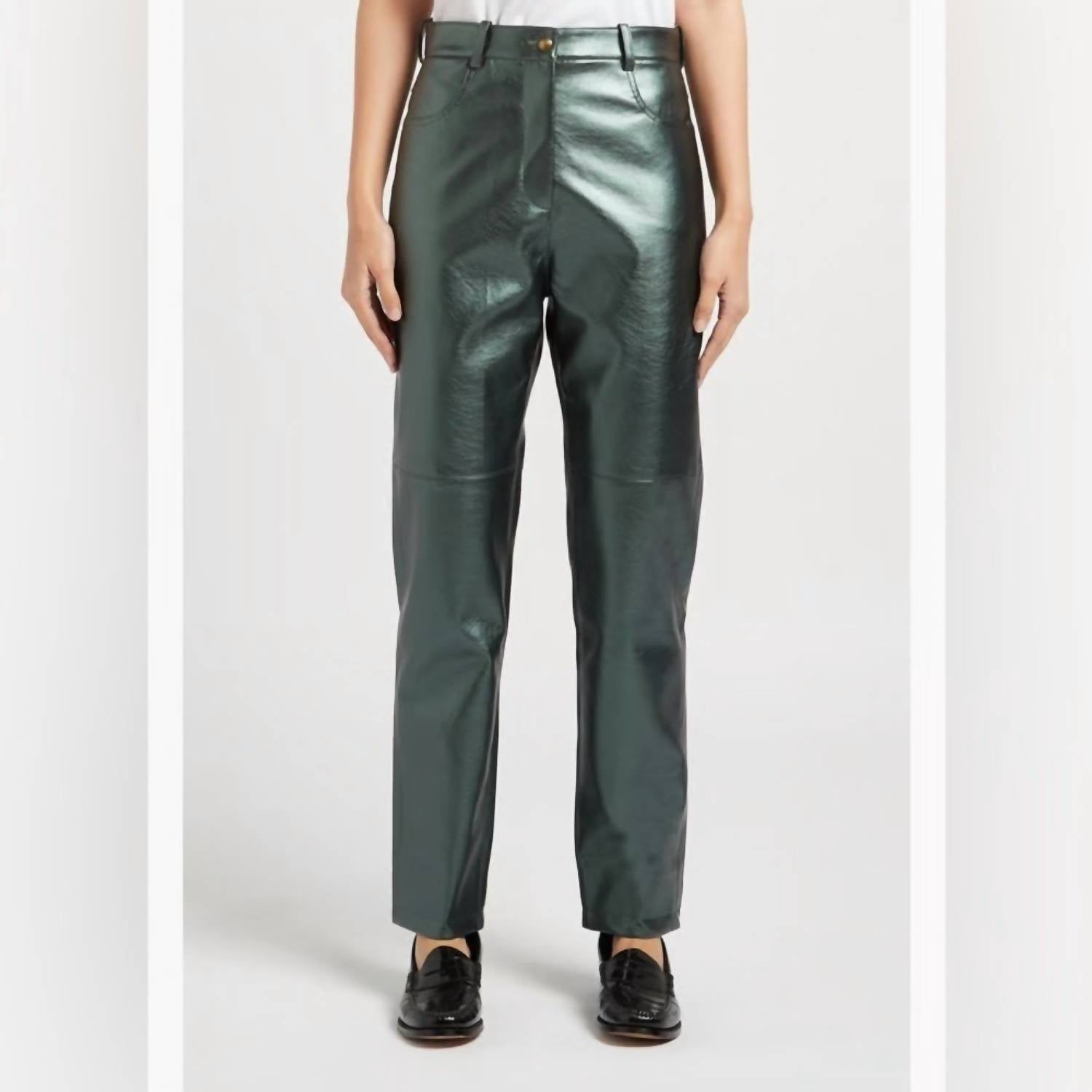 The Label Edition Women's Marlon Pants in metallic green - women's pants