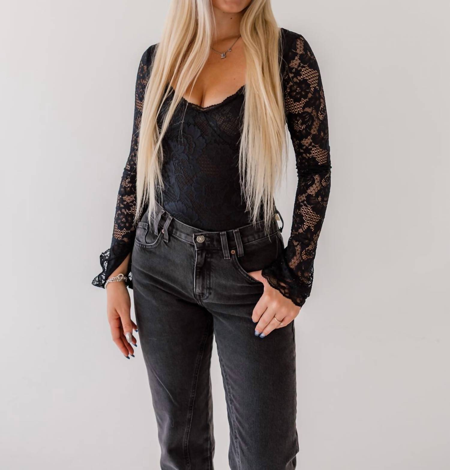 Free People Perfectly Fine Bodysuit in black - women's shirt