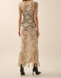 Promesa - Crochet Knit Fringe Hem Midi Tank Dress