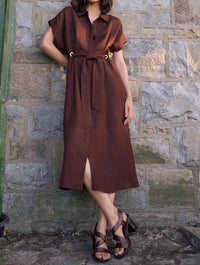 Joseph Ribkoff - Belted Linen Midi Fit And Flare Dress