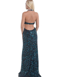 Zasa Chic - Beaded Cut Out Halter Gown
