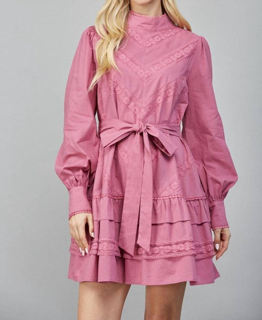 Fate - Sandra Lace Trim Detail High Neck Ruffle Dress