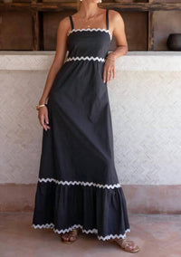 Phie Collective Poplin Stretch Swirl Maxi Dress in black - women's dress - detail view