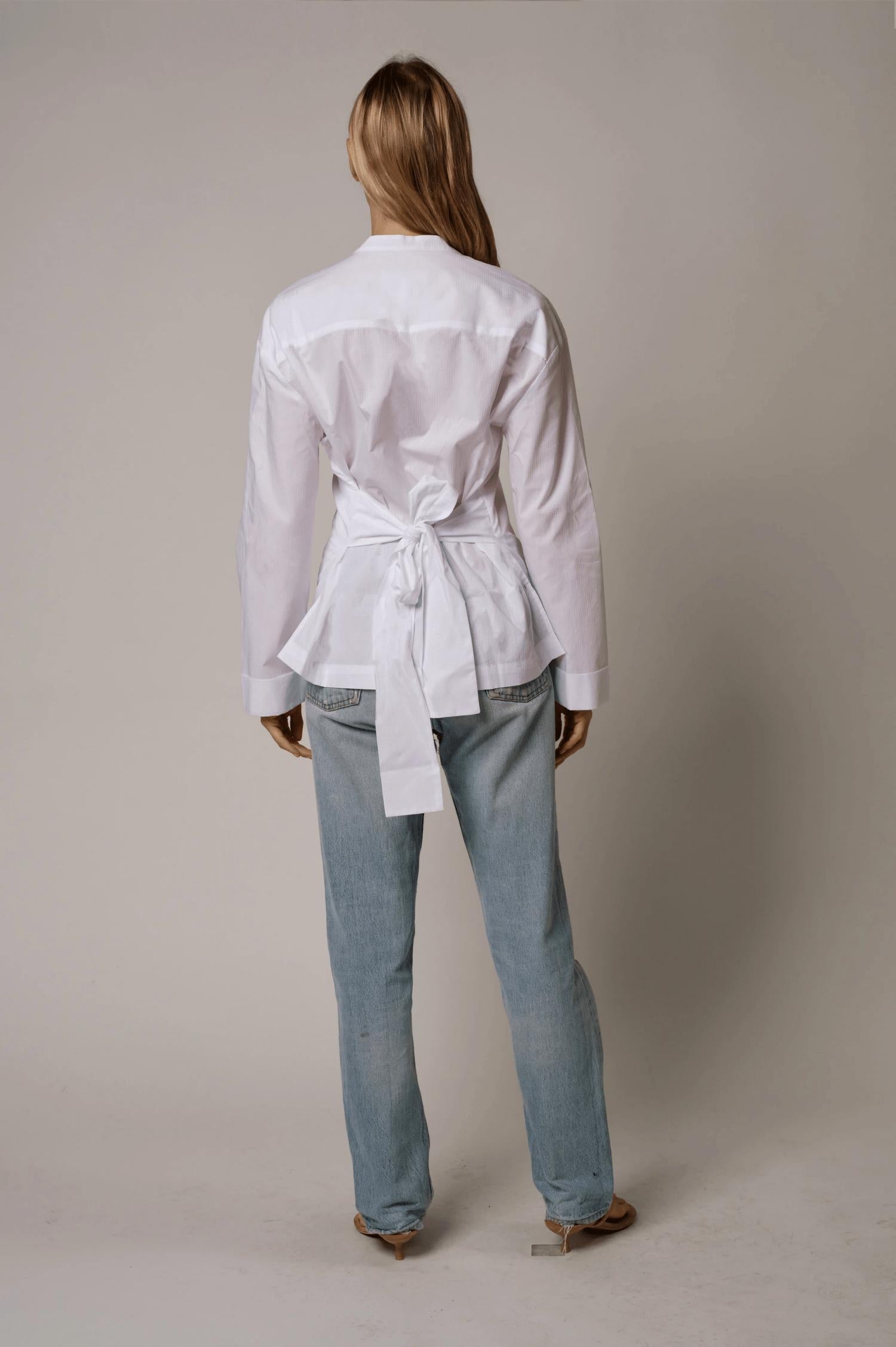 CISSA Bow Back Shirt in white dobby - women's shirt - alternate view
