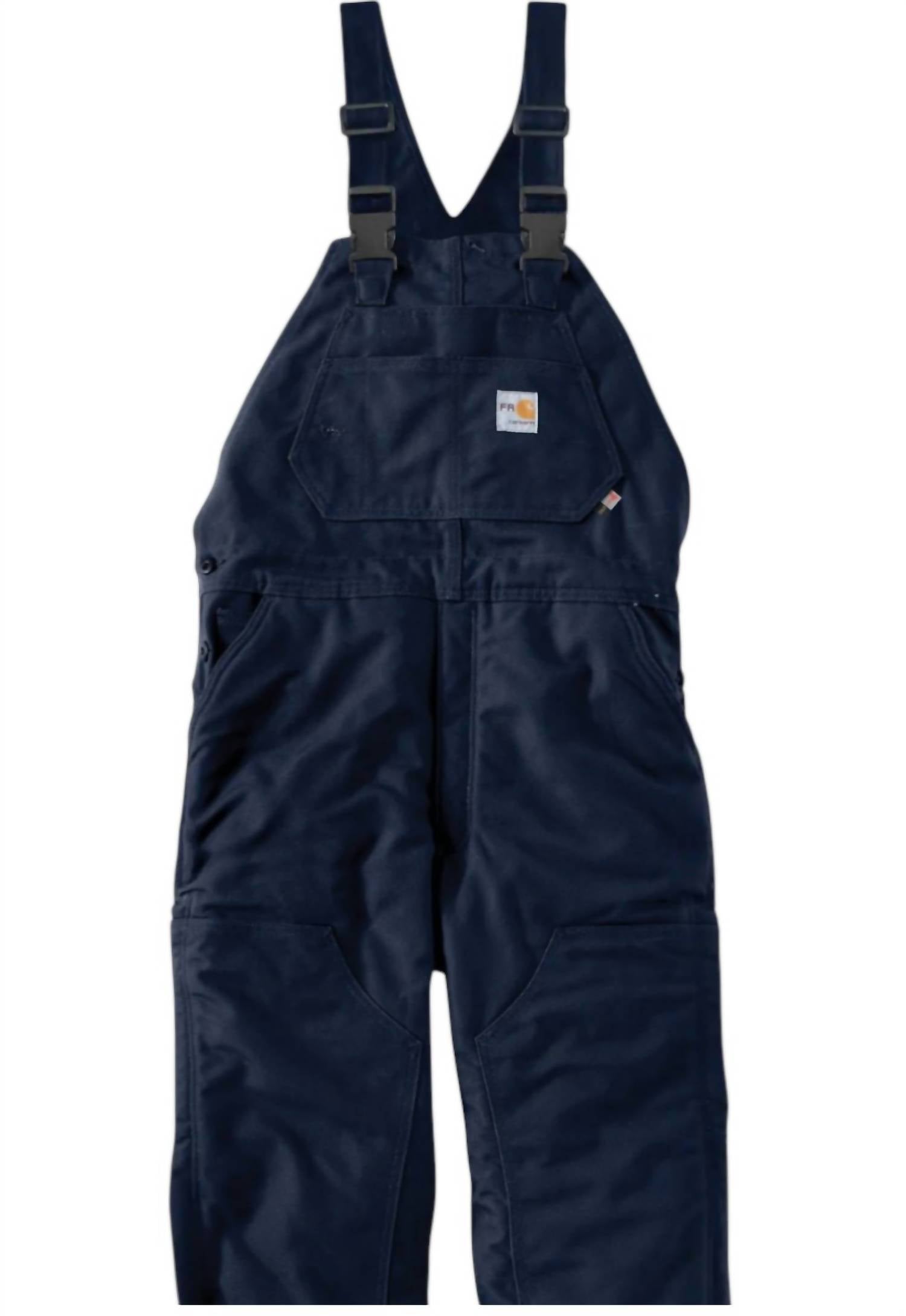 carhartt Men's Fire Resistant Duck Bib Quilt Overalls in dark navy - men's jeans - detail view
