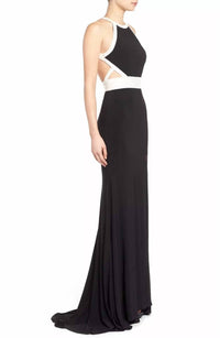 Mac Duggal - Beaded High Neck Gown with Cutouts