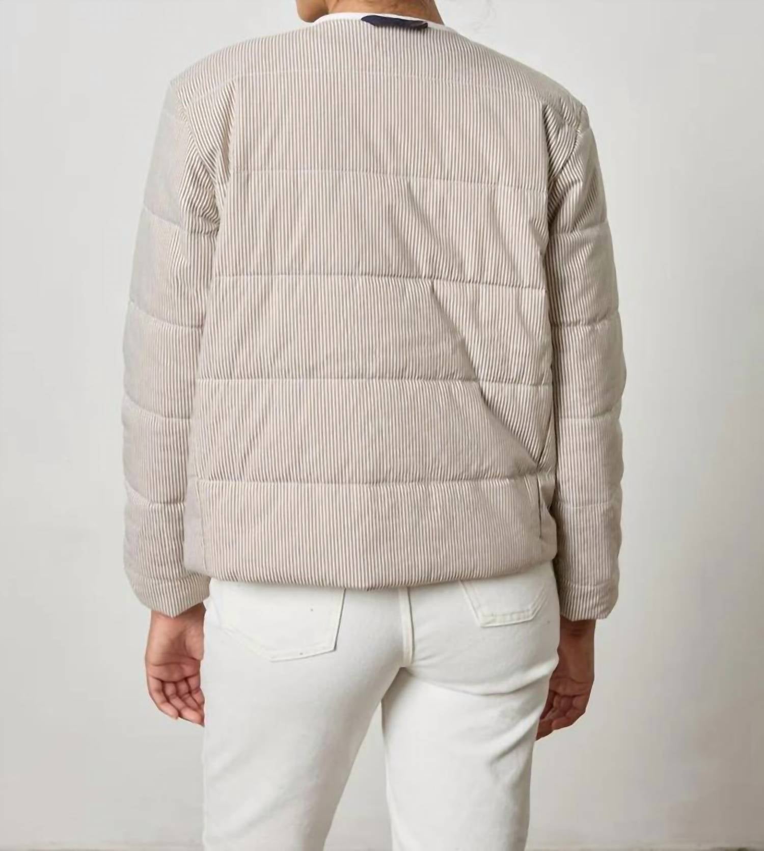 Lilla P striped collarless Jacket in earth stripe - women's jacket - detail view