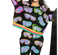 QUEEN OF SPARKLES Ski Goggle Sport Stripe Sweatshirt in black multi - women's top