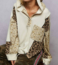 POL Printed Contrast Thermal Hooded Knit Top in cream - women's long sleeve top - view 5