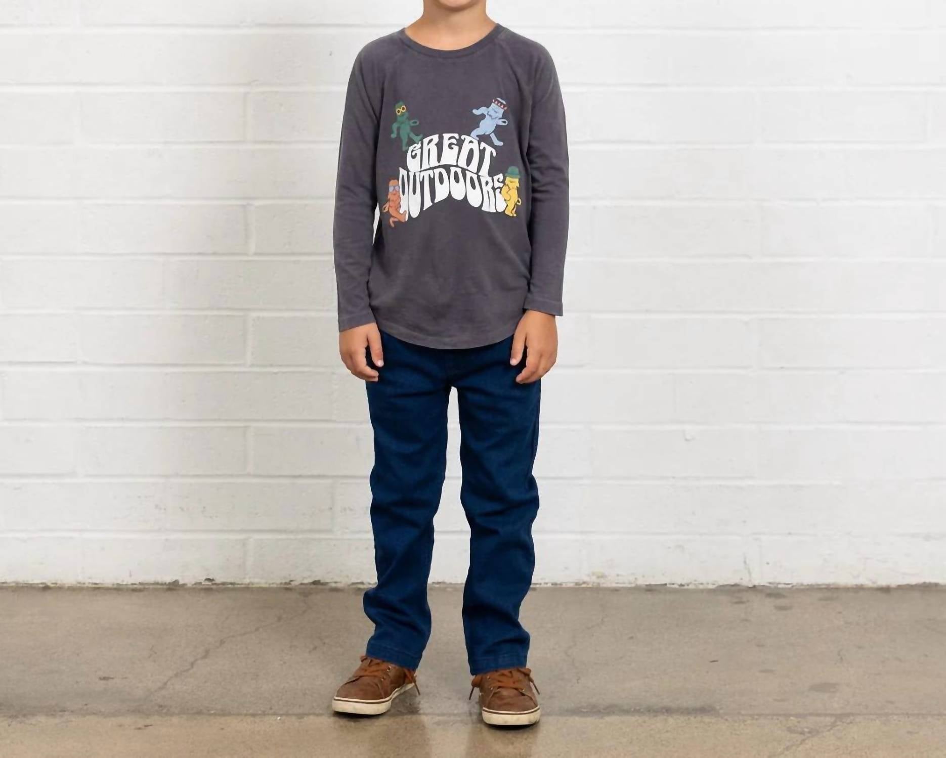 TINY WHALES Great Outdoors Raglan Tee in mineral black - kids' long sleeve top