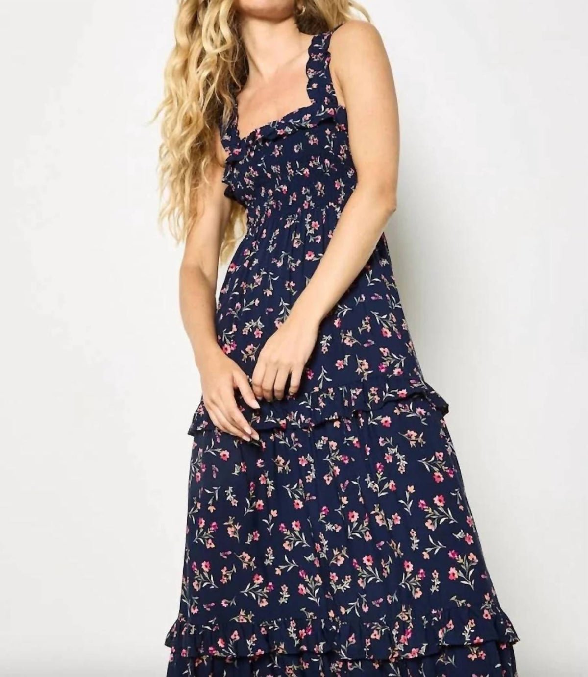 Apricot - Women's Ditsy Floral Smocked Maxi Dress