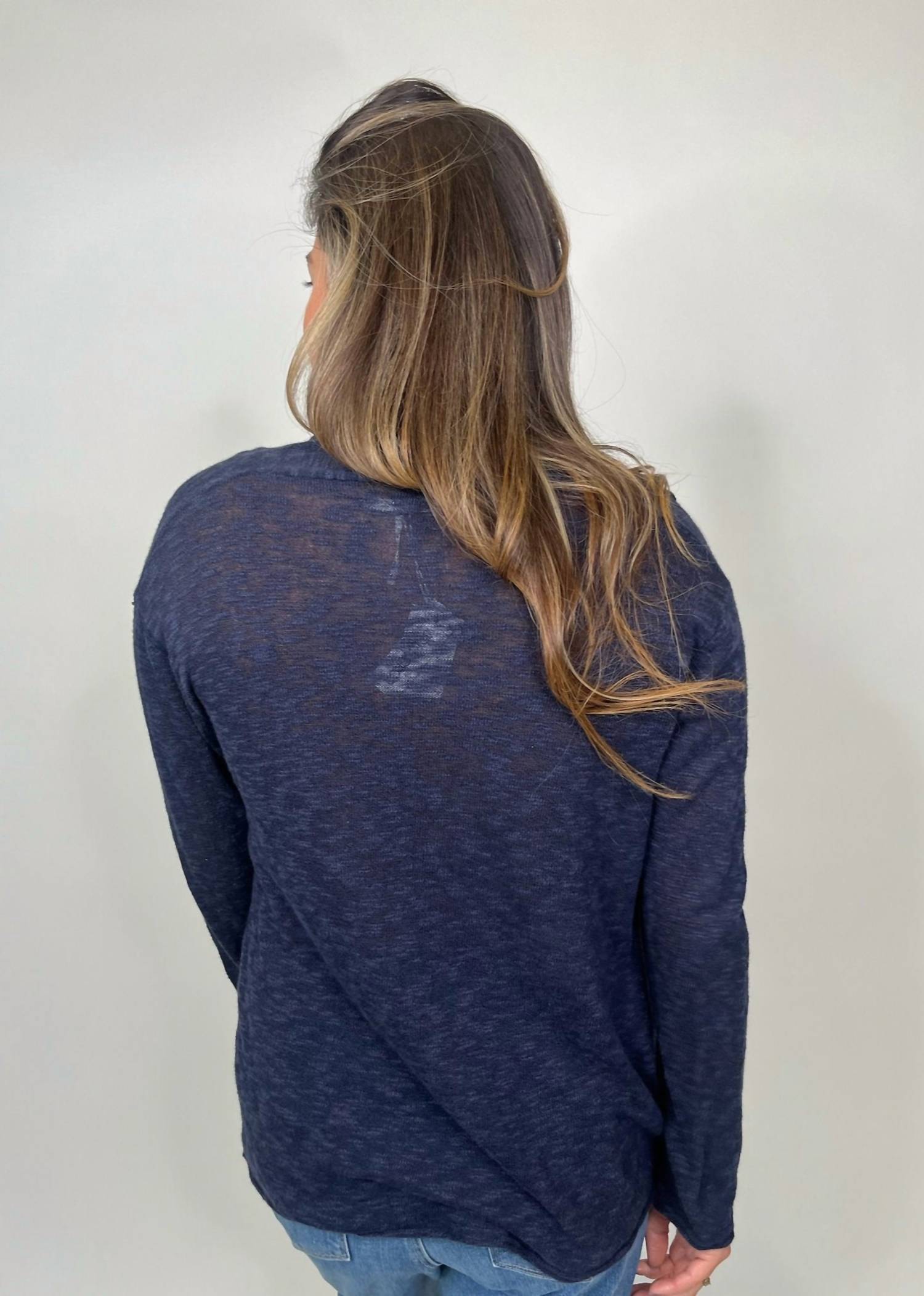 STITCHDROP Swell Sweater in navy - women's cardigan - detail view