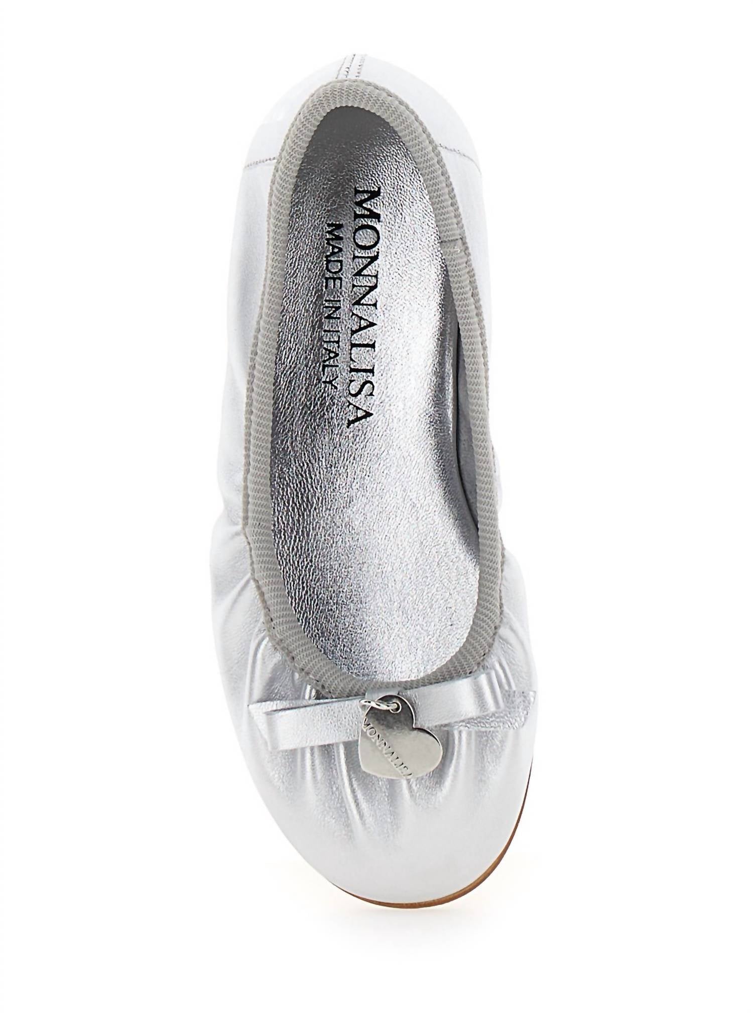 MONNALISA Girl's Laminated Leather Ballet Flats in silver - kids' shoe - view 4