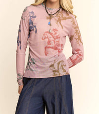 Davi & Dani - Running Horse Camo Printed Mesh Top