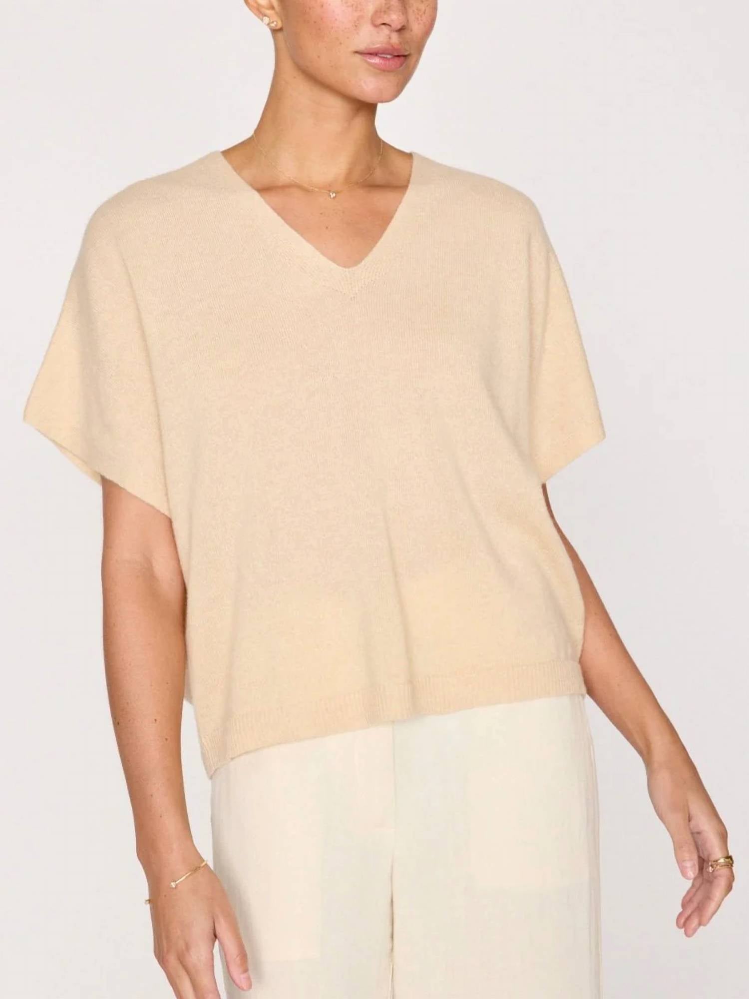 Brochu Walker Ophi Cashmere Vee Sweater in buff - women's sweater