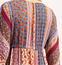 Easel - Printed Bell Sleeve Maxi Duster Dress