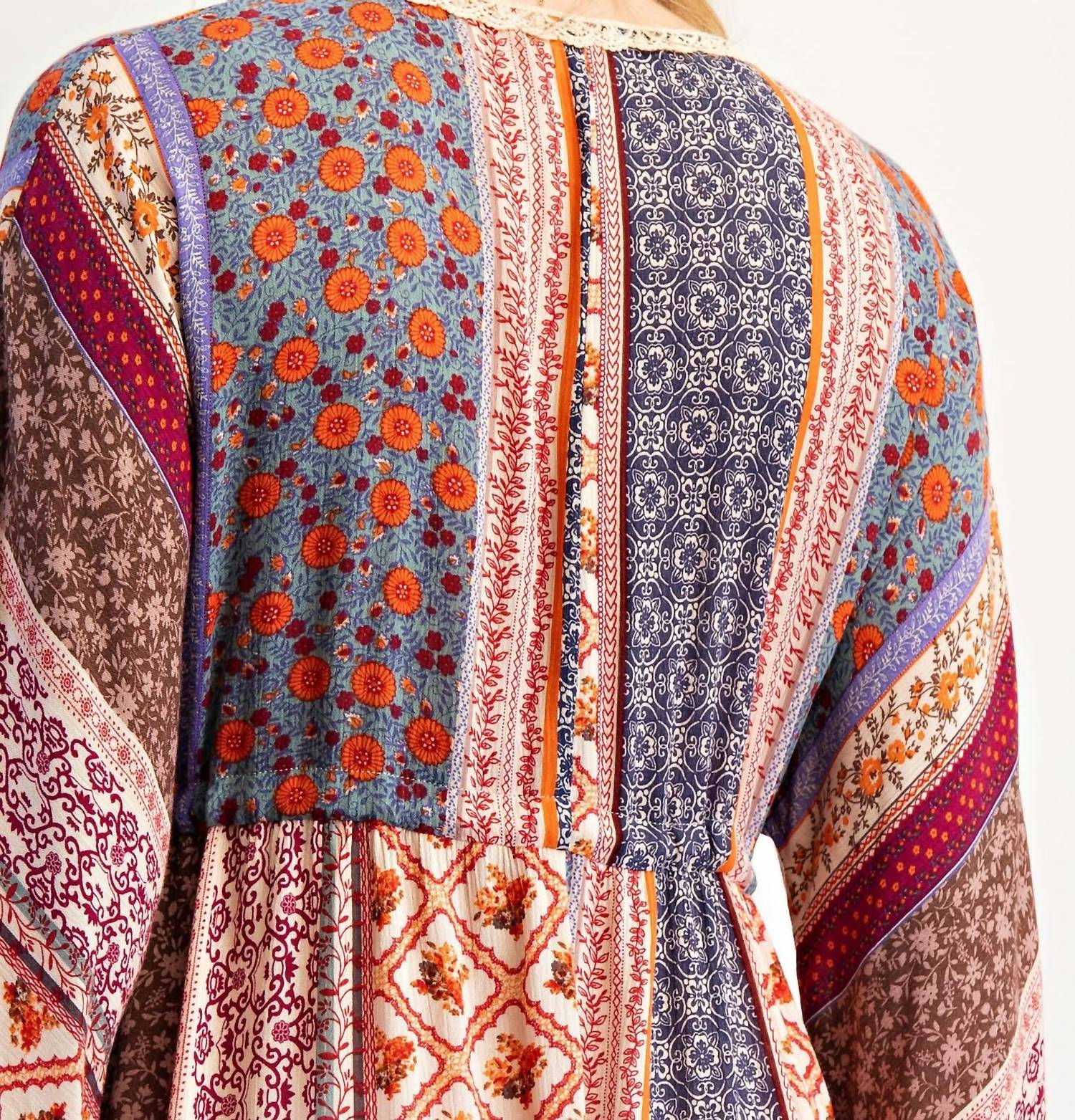 Easel - Printed Bell Sleeve Maxi Duster Dress