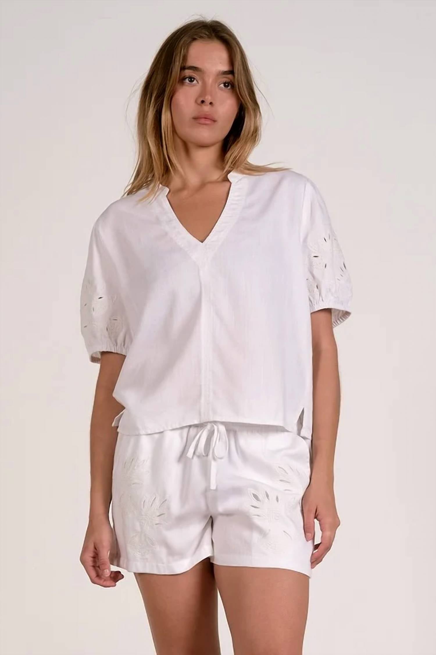 Elan - Short Sleeve V-neck Tops