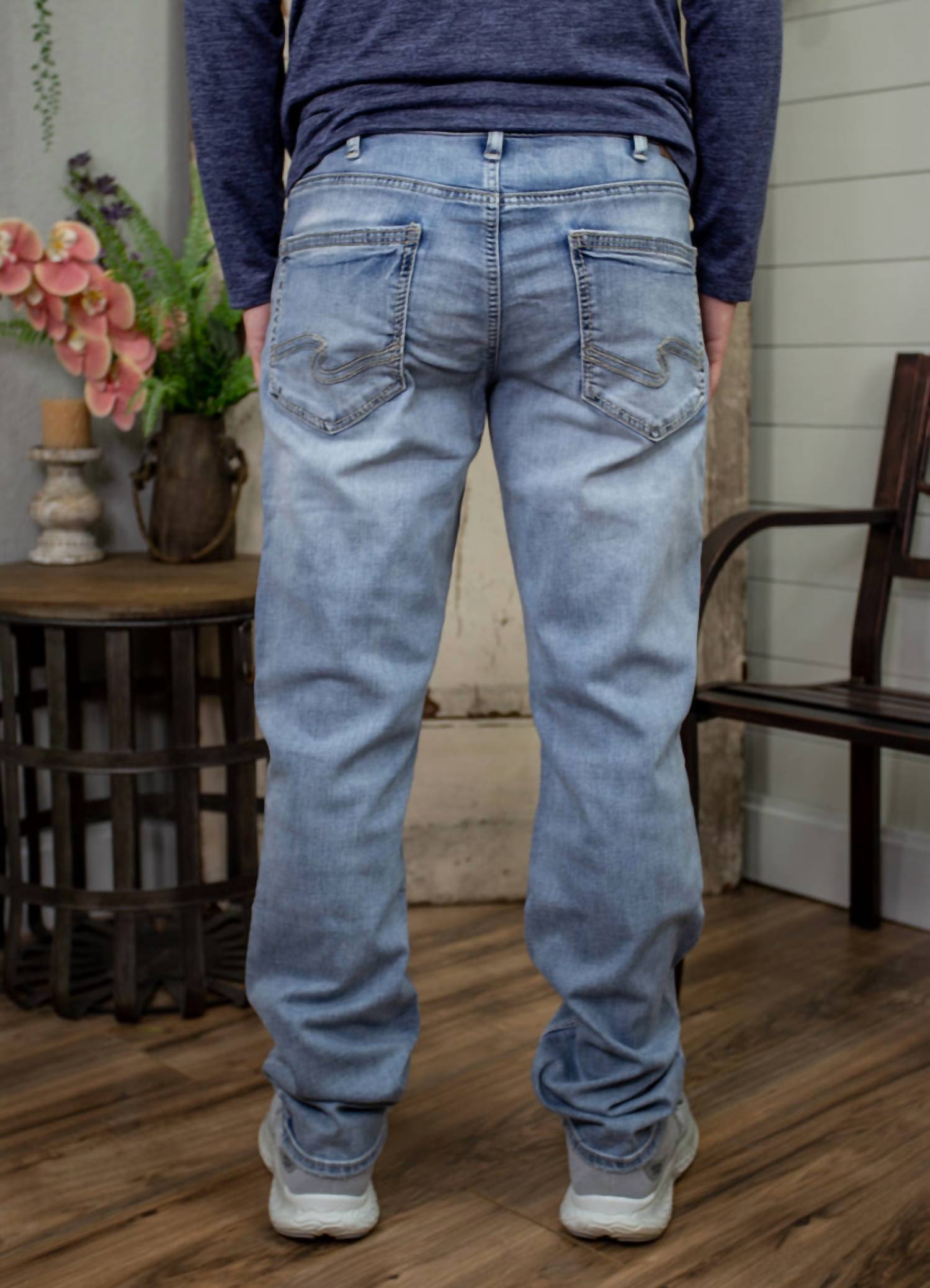 Silver Jeans Co Eddie Relaxed Fit Straight Leg Jeans in light indigo - men's jeans - alternate view