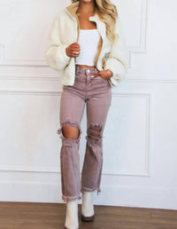 Risen - Riva Distressed High Rise Straight Leg Jeans