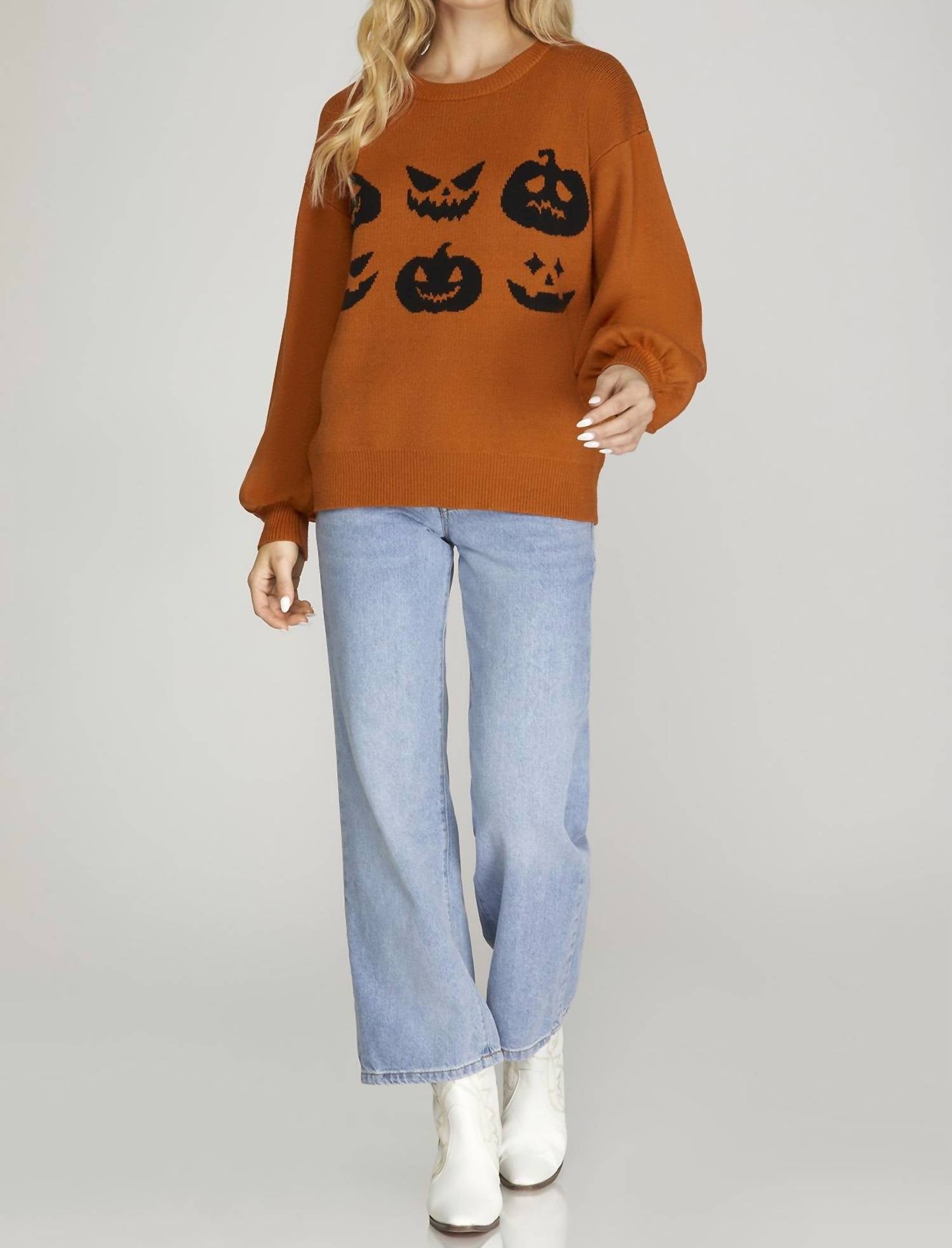She + Sky - LONG SLEEVE HALLOWEEN PATTERN SWEATER TOP