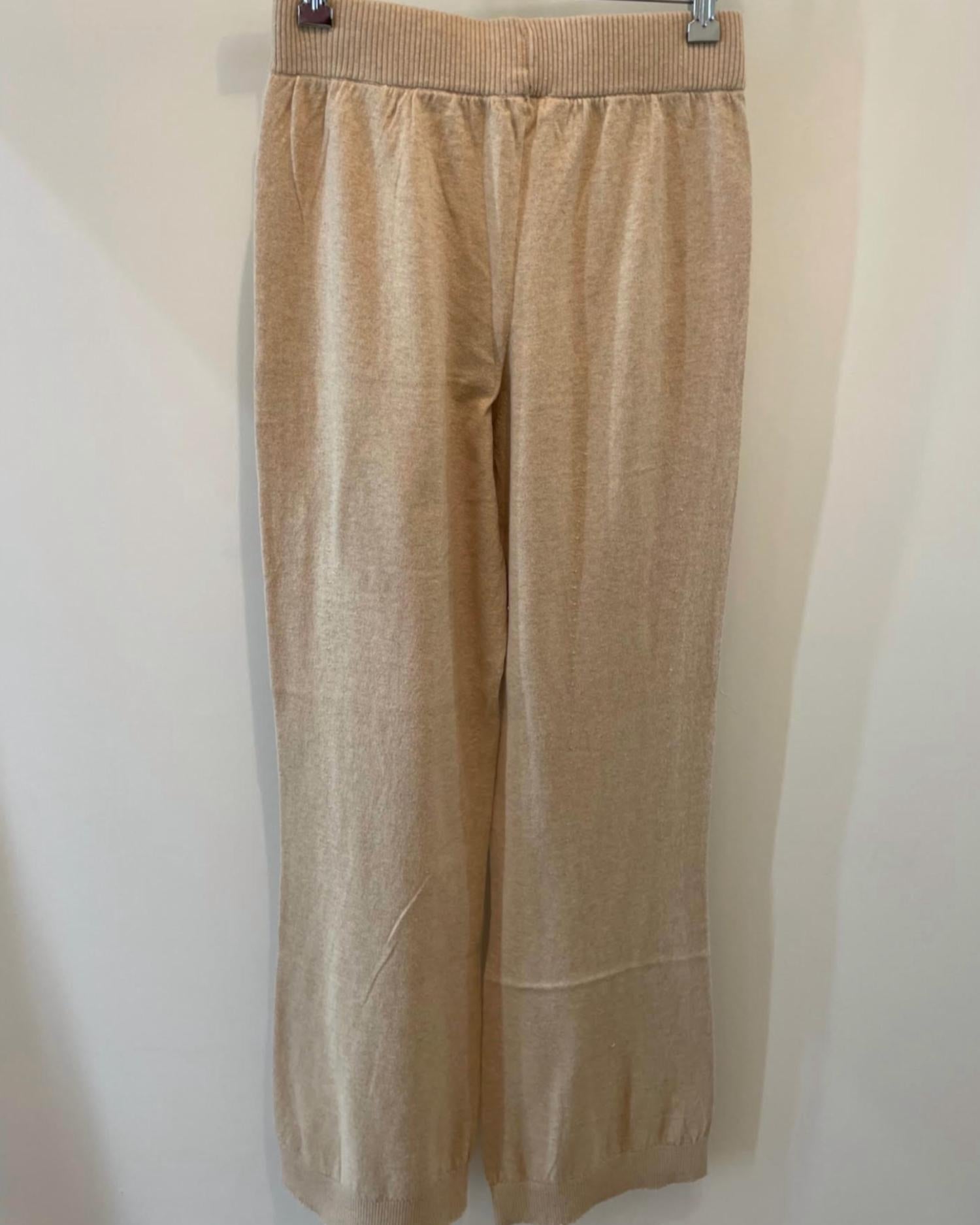 Minnie Rose Women's Cotton Cashmere Frayed Edge Wide Leg Pants in brown sugar - women's pants - detail view