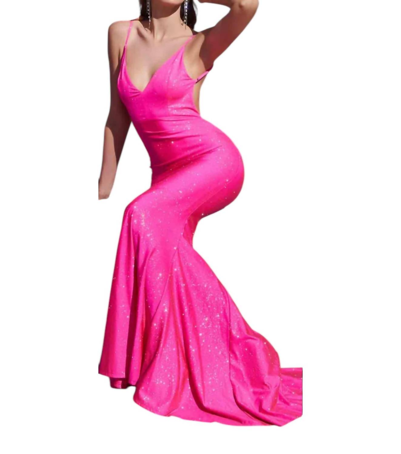 Ladivine Shimmer Satin Backless Dress in barbie pink - women's dress