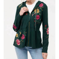 Johnny Was ROSILIA PEPLUM METALLIC THERMAL HOODIE in metallic emerald - women's top