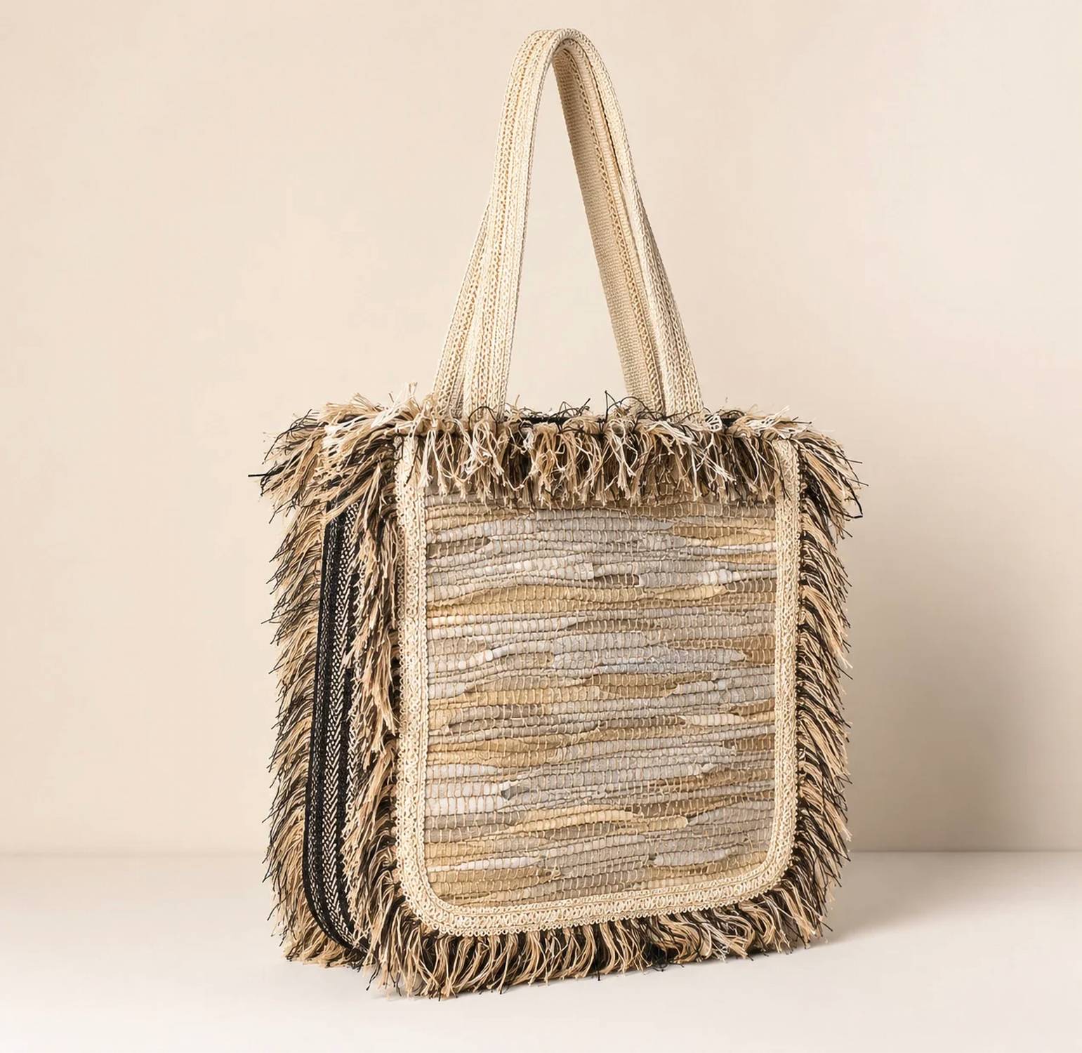 Elektra'S Workshop - Women's Handmade Woven Leather Fringe Tote Bag