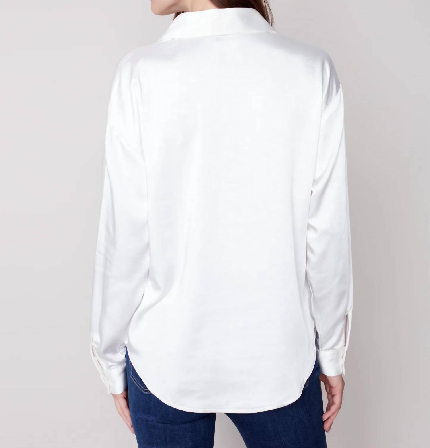 CHARLIE B Satin Long Sleeve Blouse in ecru - women's blouse - alternate view