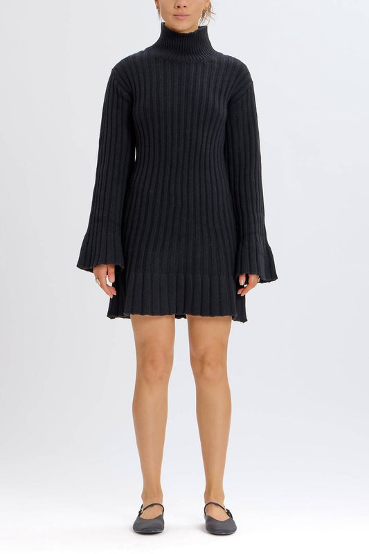 Something Navy - Ribbed Turtleneck Sweater Mini Dress