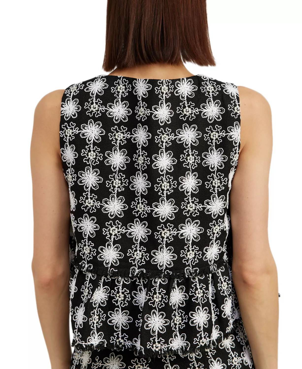 En Saison Elsie Embroidered Tweed Peplum Top in black - women's shirt - alternate view