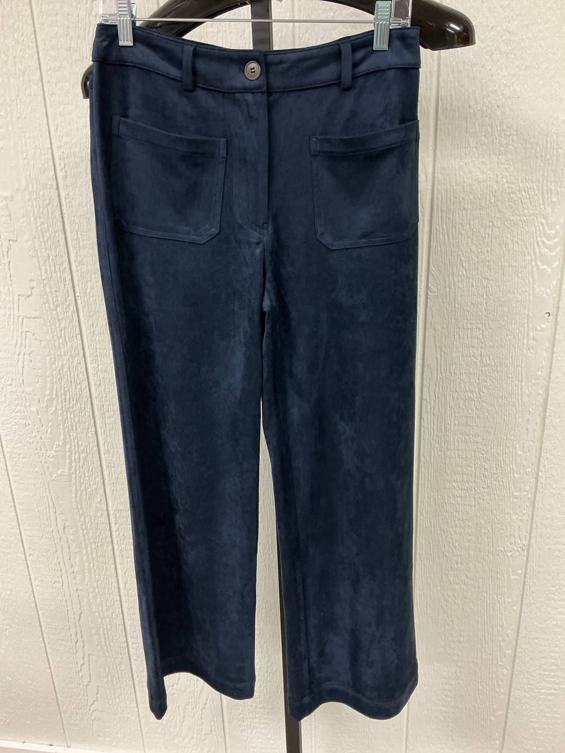SKIES ARE BLUE Faux Suede Dark Denim Pants in navy - women's pants - detail view
