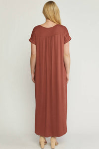 Entro - Jersey Knit V Neckline Maxi Dress With Pockets