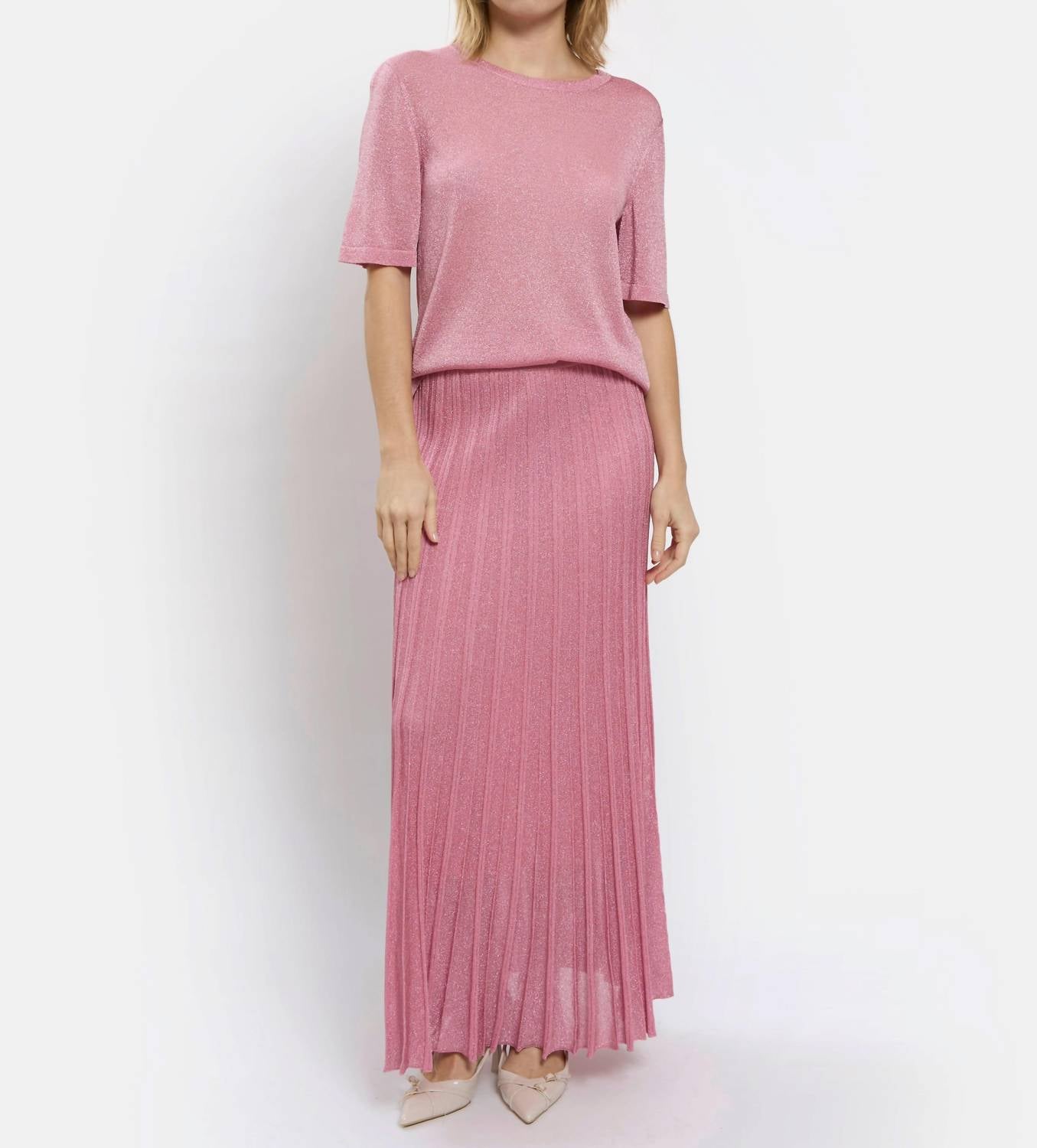 Maison Lurex Women's Gala Lures Short Sleeve Top in malabar rose - women's t-shirt