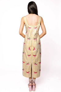QUEEN OF SPARKLES Christmas Cocktail Midi Dress in gold metallic stripe - women's dress - detail view