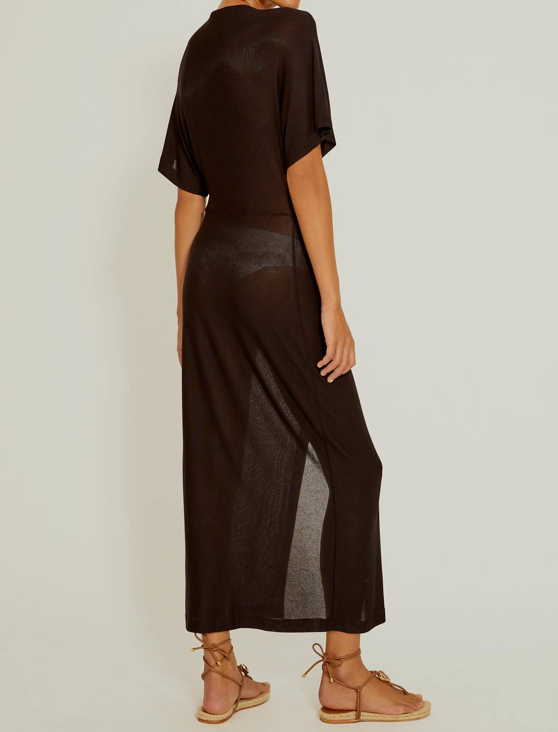 Lenny Niemeyer v neck cover up in black - women's dress - detail view