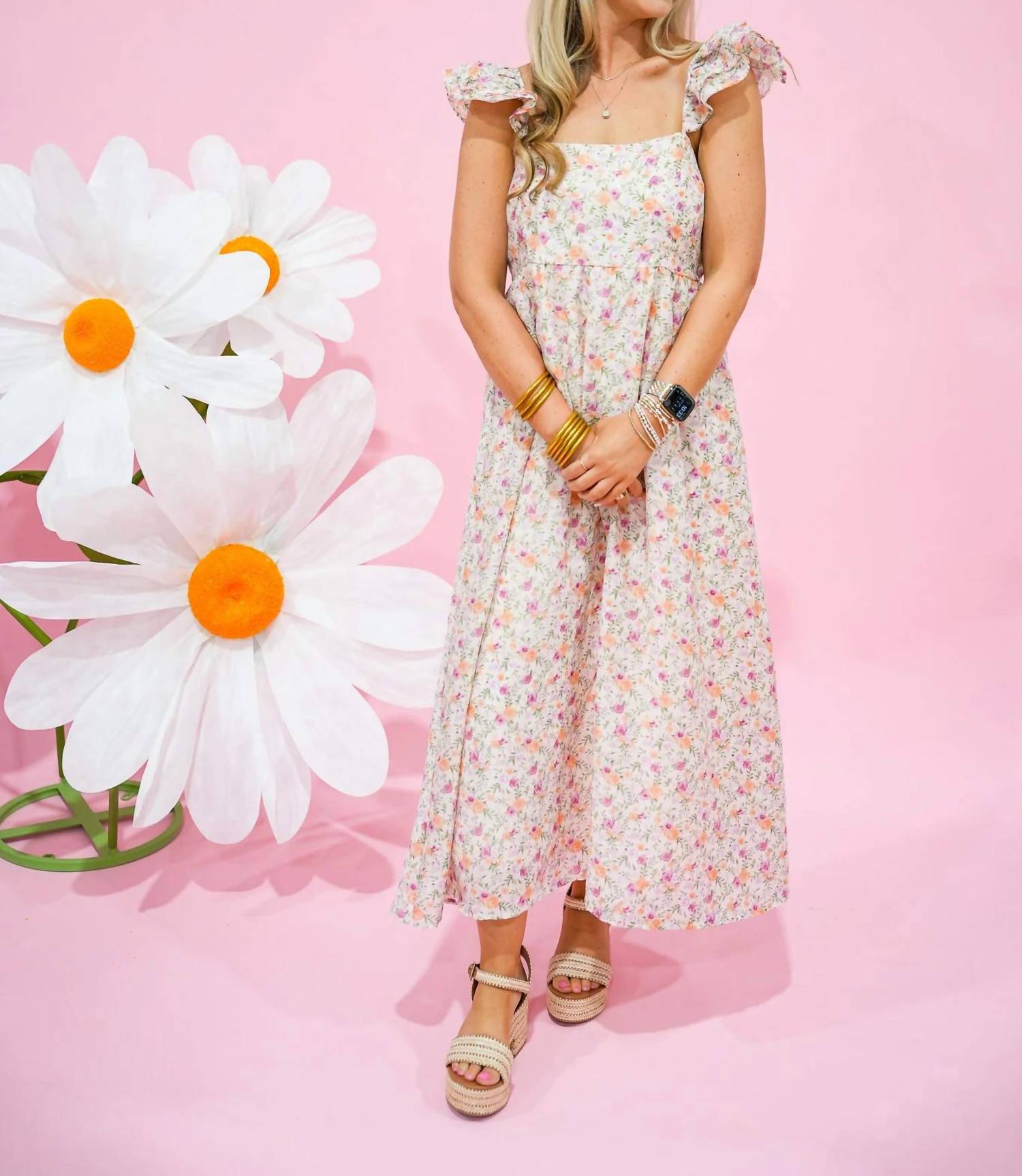 Blu Pepper - Floral Strap Midi Dress