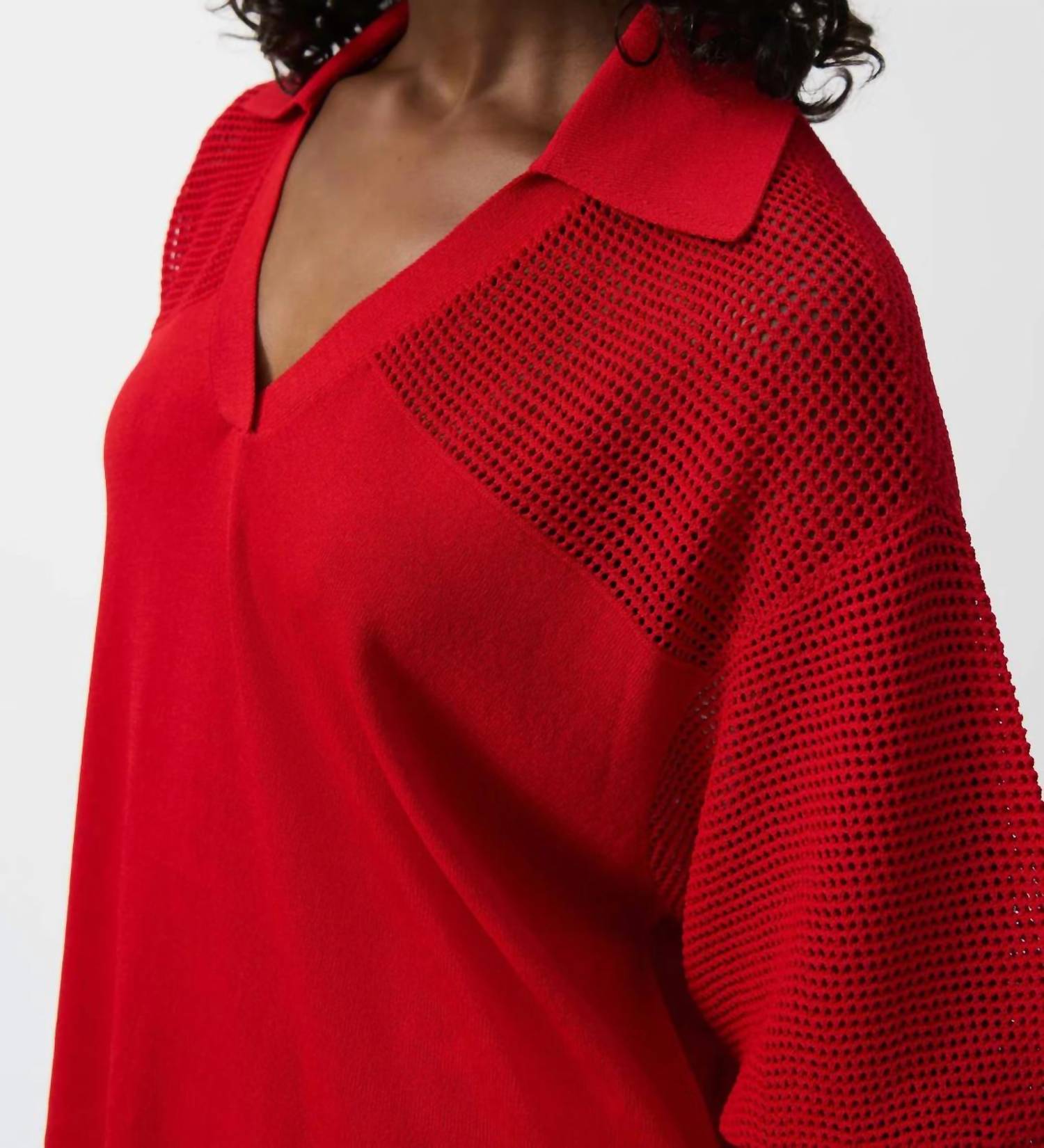 Joseph Ribkoff Knit Pullover With Pointelle Detail Sweater in radiant red - women's sweater - alternate view