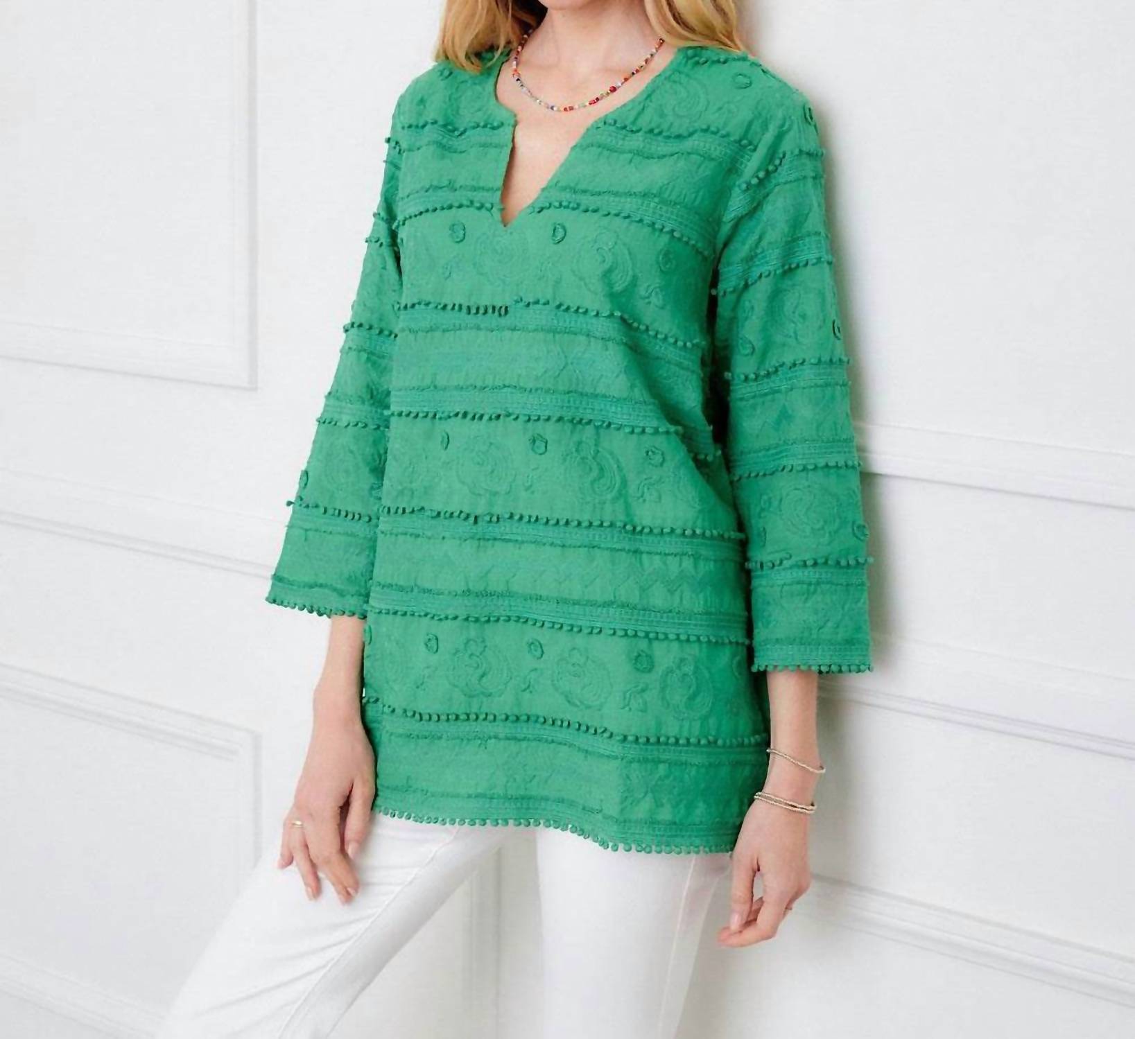 Karen Kane 3/4 Sleeve Embroidered Tunic in green - women's shirt - view 5