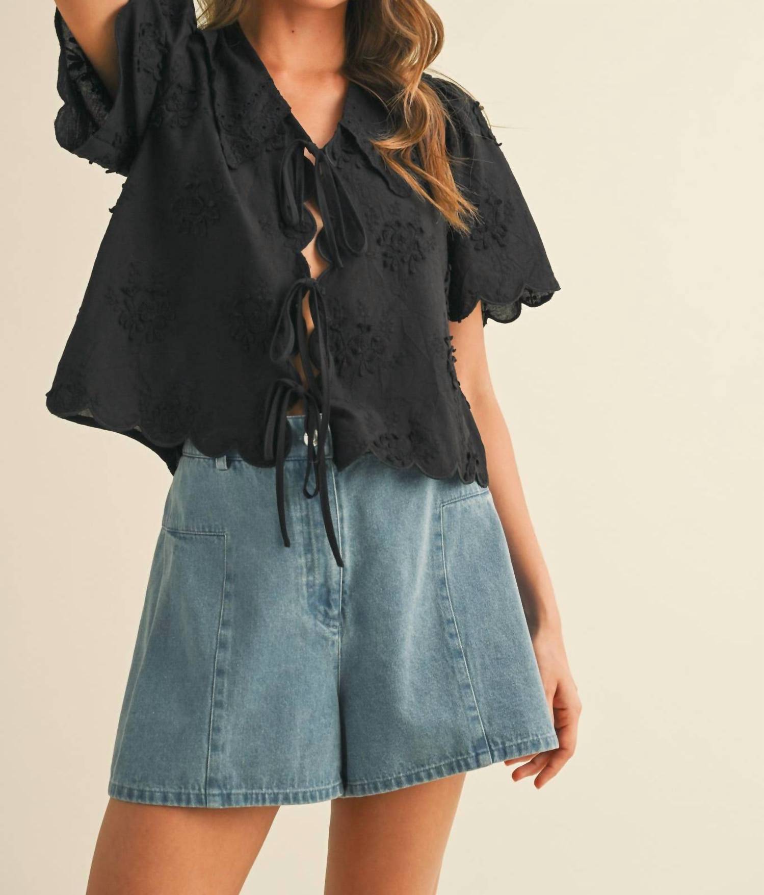 &Merci - Tie Front Collard Lace Top