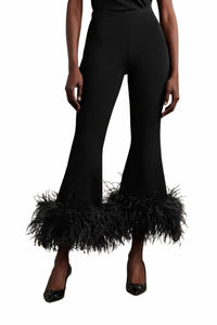 Valentino Garavani - Cropped Feather-trimmed Knitted Flared Pant