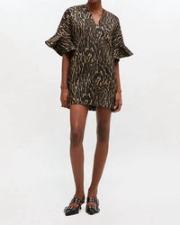 Ganni - Metallic Cloque Mini Boxy Dress