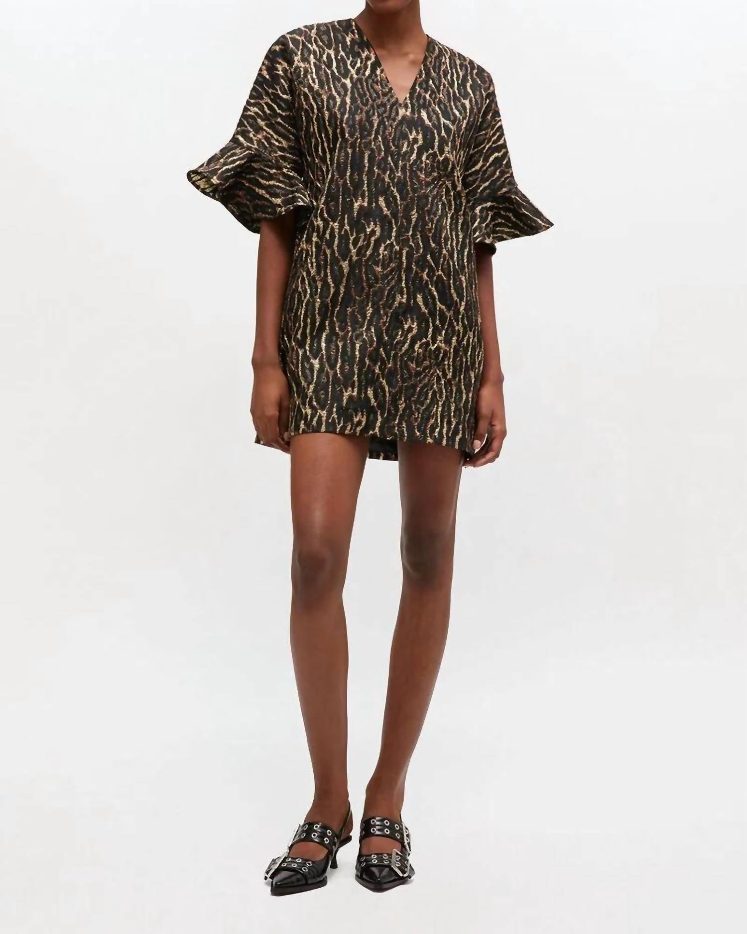 Ganni - Metallic Cloque Mini Boxy Dress
