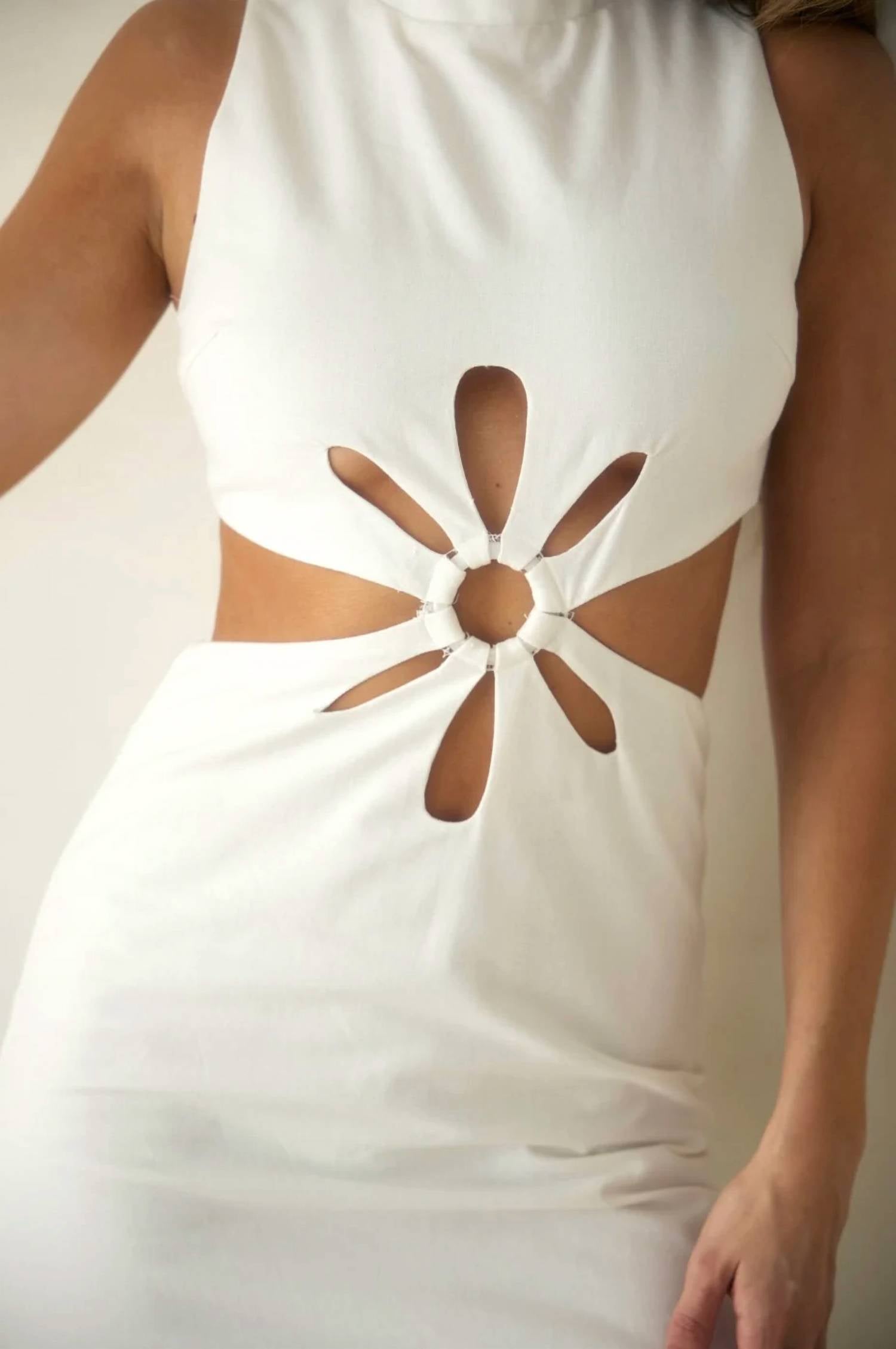EB Luxe Flower Cut-out Maxi Dress in white - women's dress - view 5