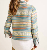 PENDLETON Double Soft Half Snap Pullover in blue - women's long sleeve top - detail view