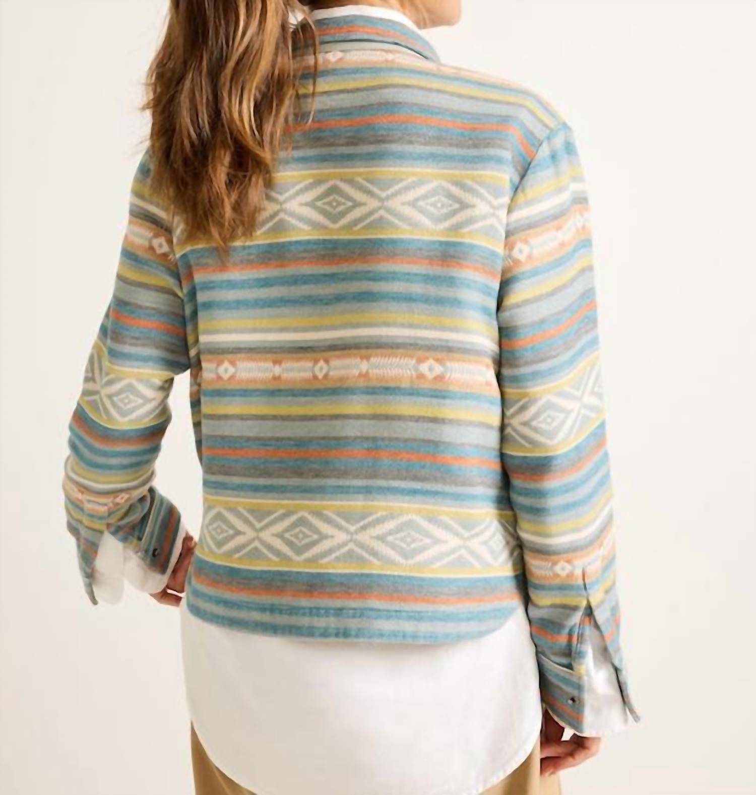 PENDLETON Double Soft Half Snap Pullover in blue - women's long sleeve top - detail view